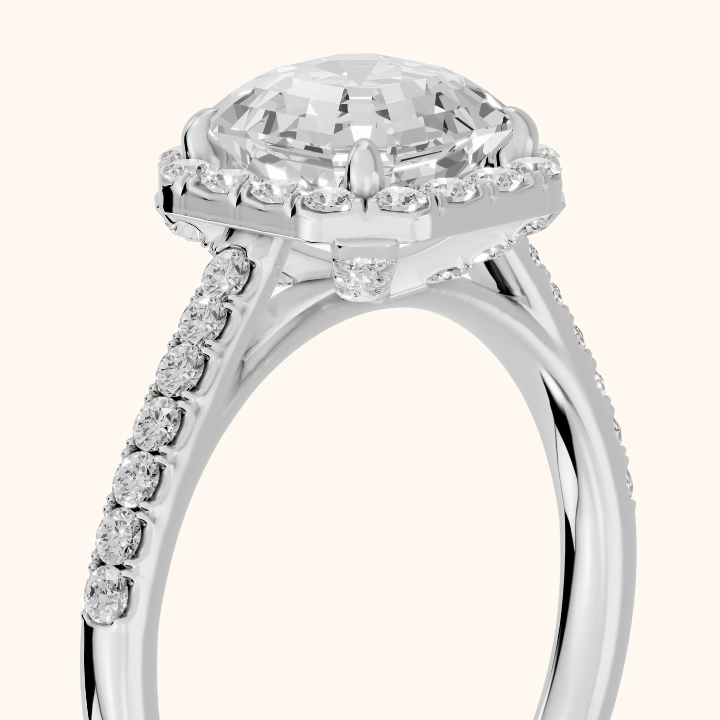 Alma Halo Pavé Asscher Diamond Ring in Silver - slant-view.webp