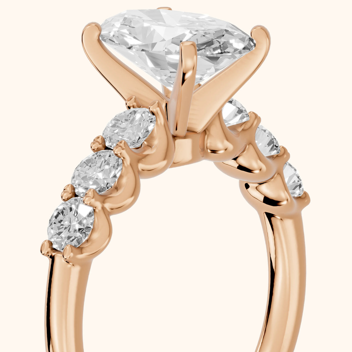Lenora Scalloped Statement Oval Diamond Engagement Ring in Rose Gold - slant-view.webp