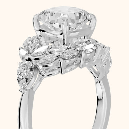 Liliana Leaf Cluster Cushion Diamond Engagement Ring in Silver - slant-view.webp