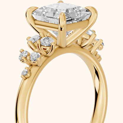Mirabelle Cluster Princess Diamond Engagement Ring in Yellow Gold - slant-view.webp