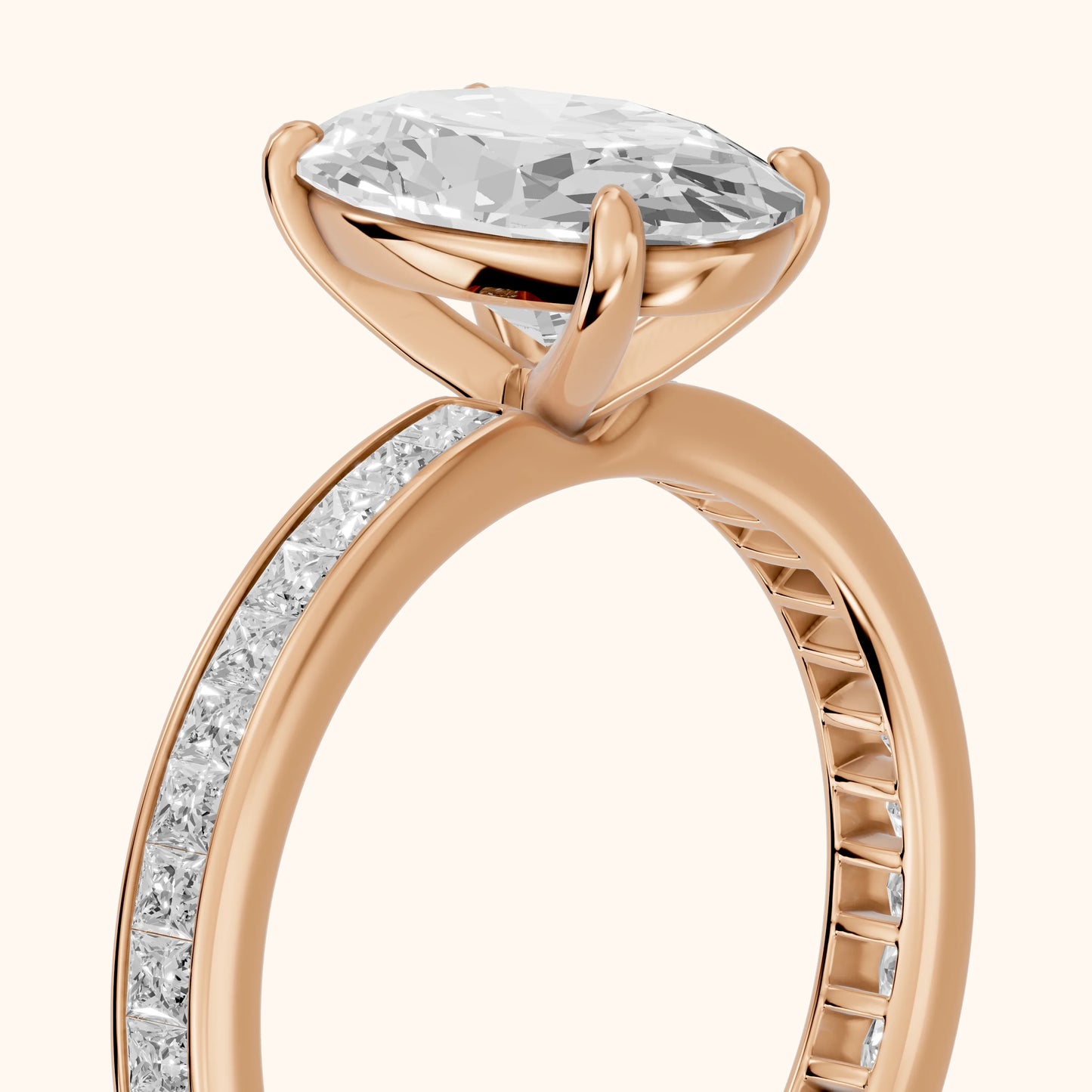 Brielle Channel Set Solitaire Oval Diamond Ring in Rose Gold - slant-view.webp