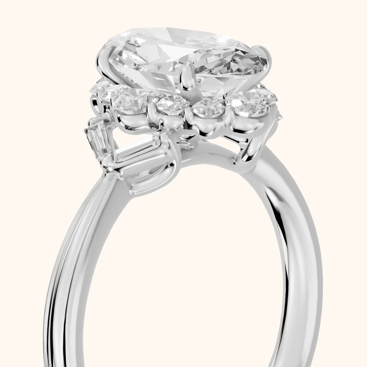 Lyla Deco Halo Oval Diamond Engagement Ring in Silver - slant-view.webp