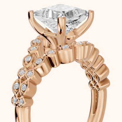 Maddie Vintage Split Shank Princess Diamond Engagement Ring in Rose Gold - slant-view.webp