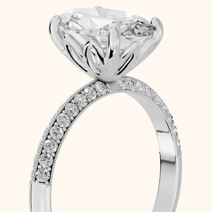 Jasmine Knife Edge Pavé Oval Diamond Engagement Ring in Silver - slant-view.webp