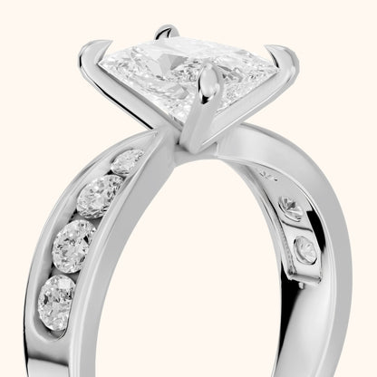 Rosalie Channel Set Sidestone Radiant Diamond Engagement Ring in Silver - slant-view.webp