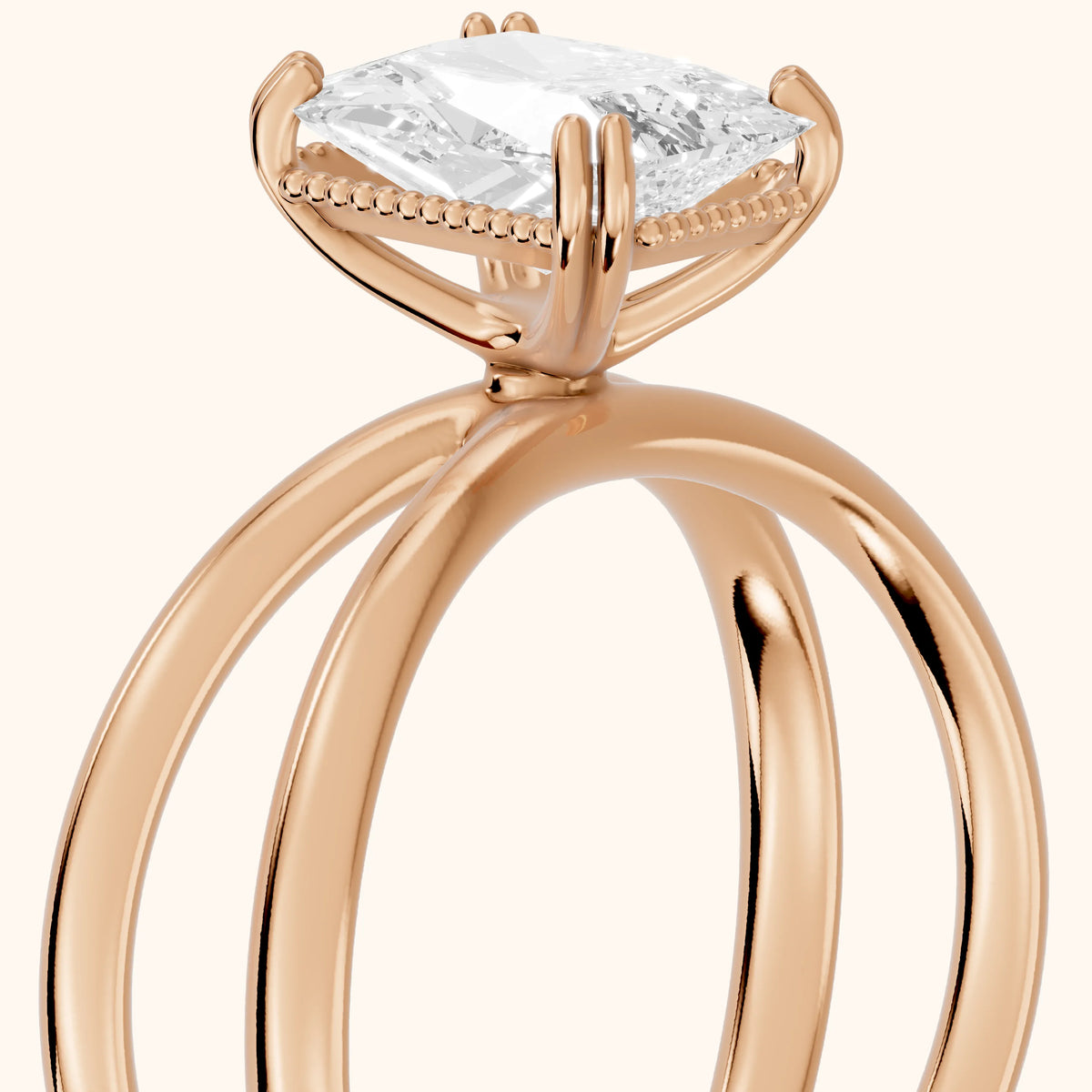 Yvonne Crossover Solitaire Radiant Diamond Engagement Ring in Rose Gold - slant-view.webp