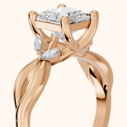 Luna Glow Twisted Princess Diamond Engagement Ring in Rose Gold - slant-view.webp