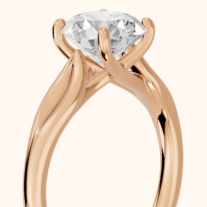 Lauretta Leaf Solitaire Round Diamond Engagement Ring in Rose Gold - slant-view.webp