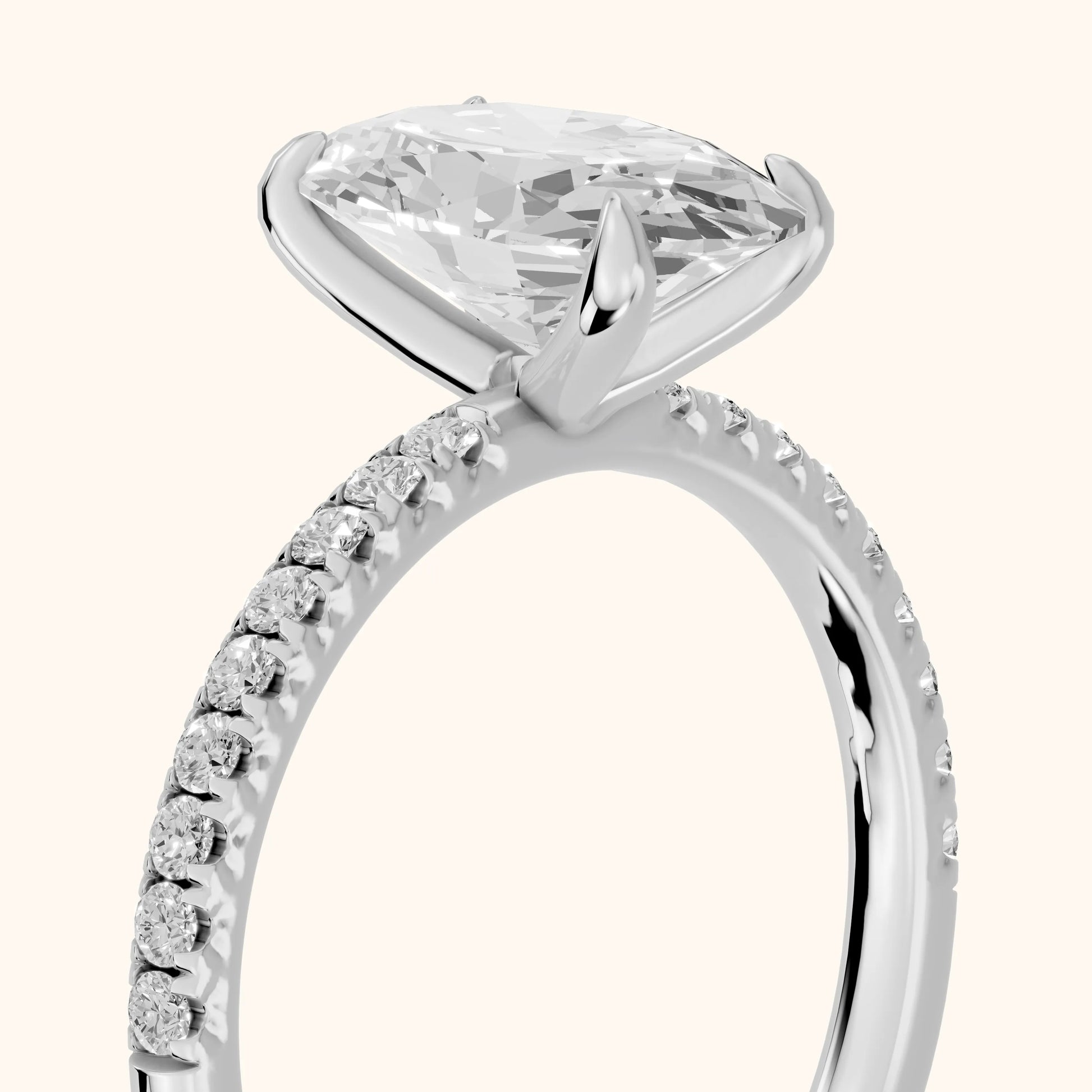 Ione Solitaire Pavé Oval Diamond Engagement Ring in Silver - slant-view.webp