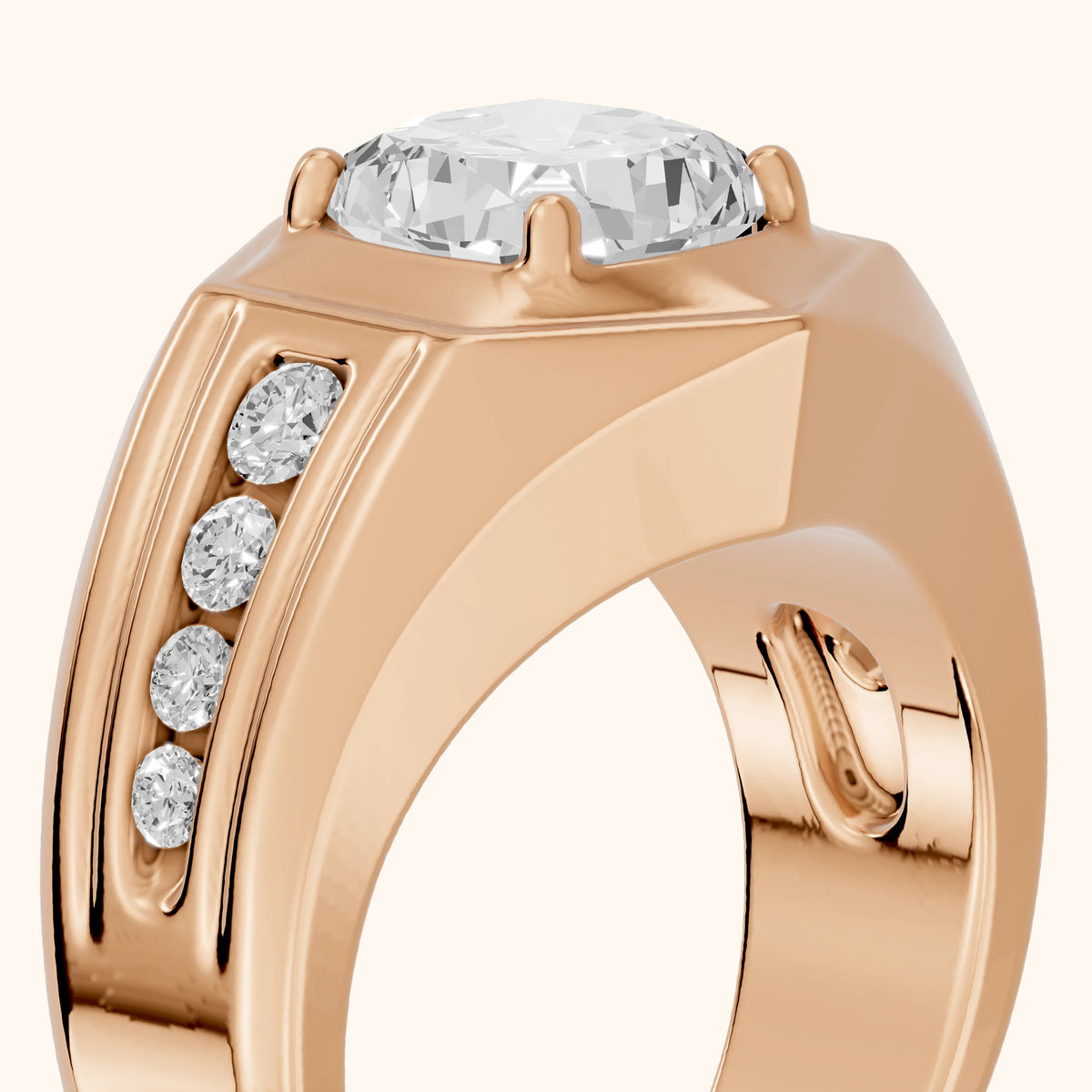 Cody Statement Channel Set Cushion Diamond Engagement Ring in Rose Gold - slant-view.webp