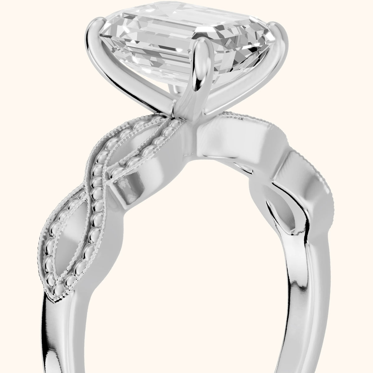 Jeanie Twist Solitaire Emerald Diamond Engagement Ring in Silver - slant-view.webp