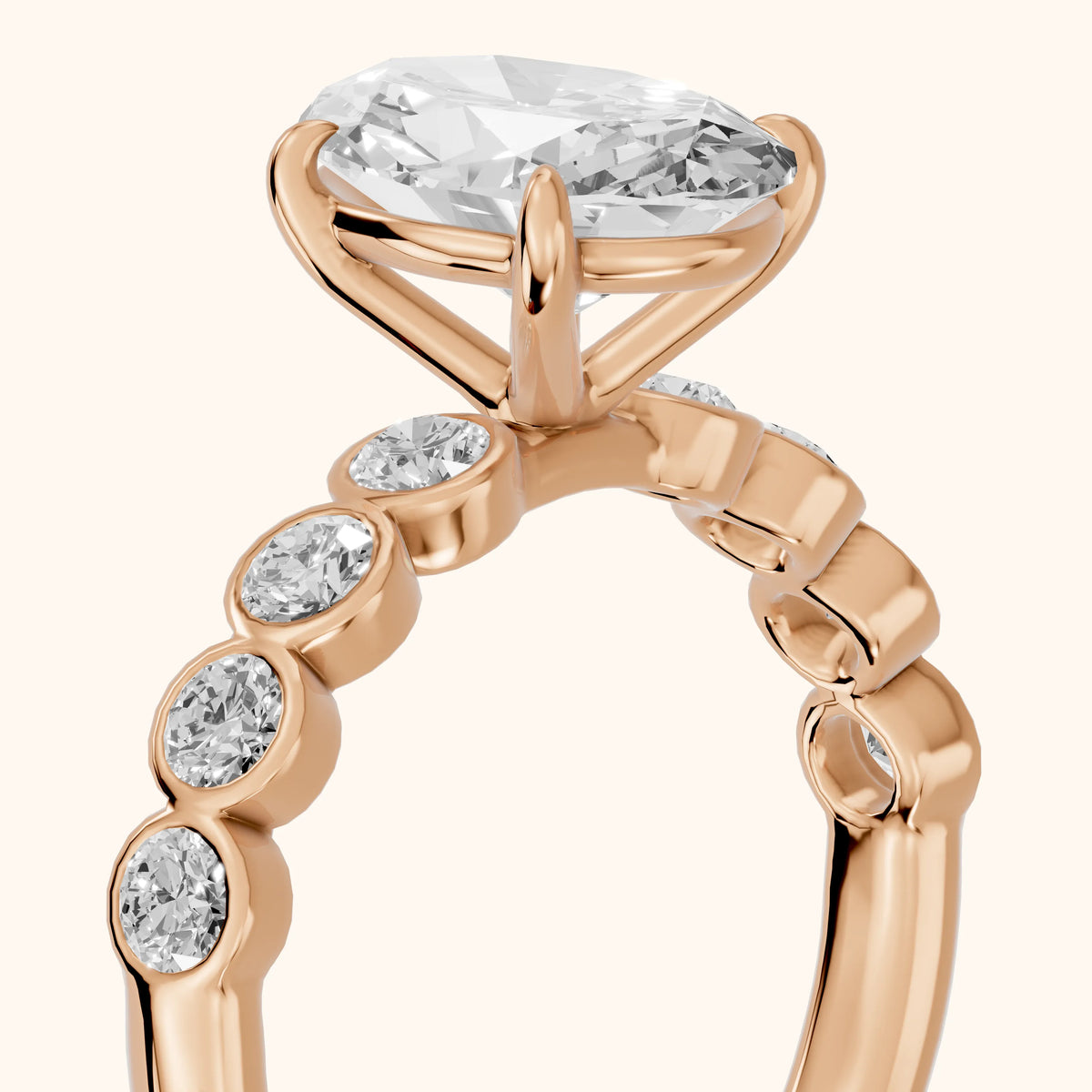 Edie Beaded Bezel Oval Diamond Engagement Ring in Rose Gold - slant-view.webp