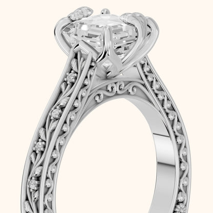 Laguna Vintage Vine Asscher Diamond Engagement Ring in Silver - slant-view.webp