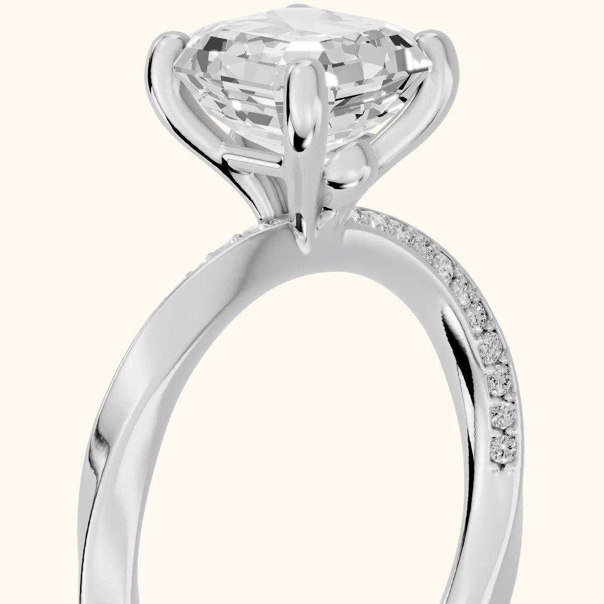Elisabeth Twist Pavé Asscher Diamond Engagement Ring in Silver - slant-view.webp