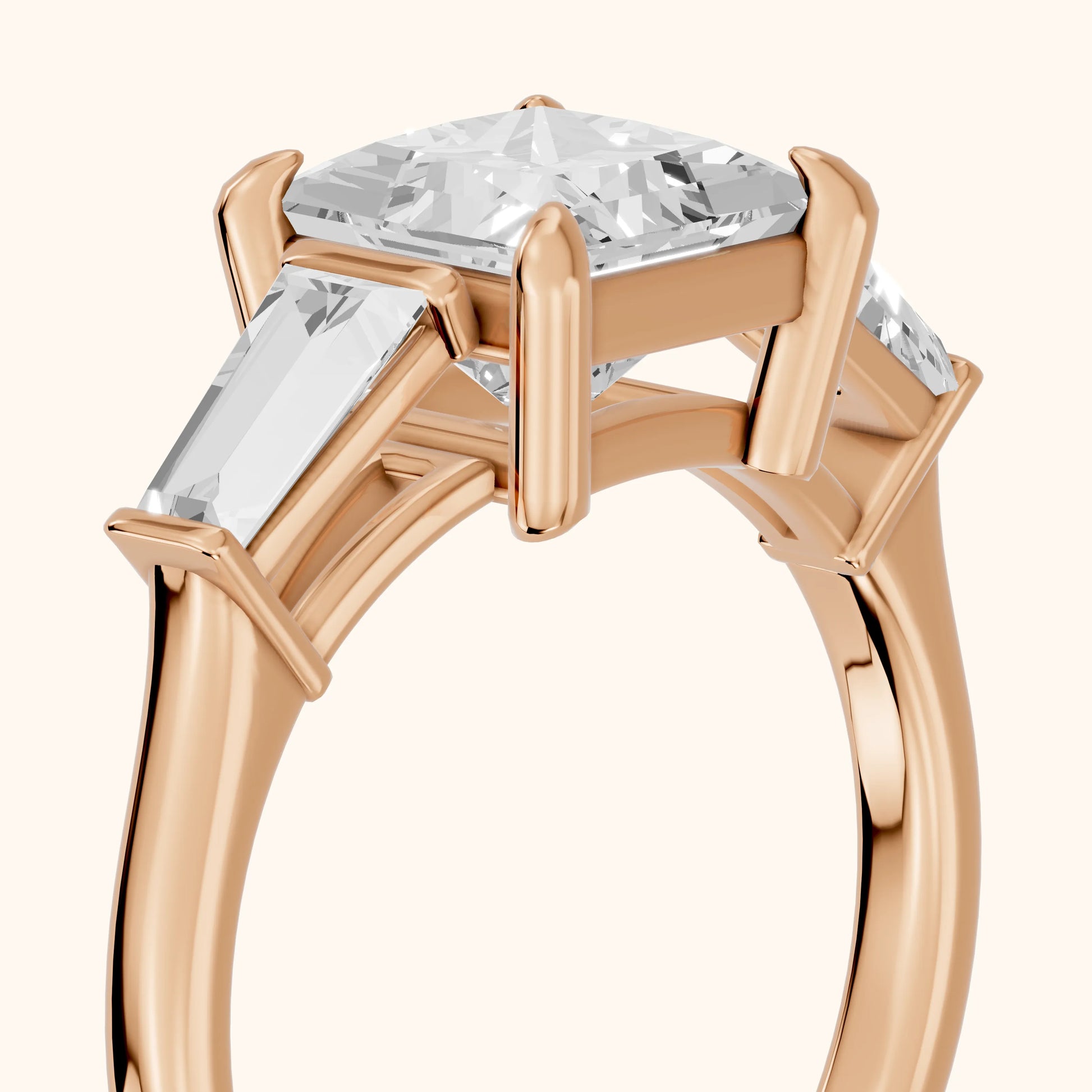 Layla Tapered Baguette Princess Diamond Ring in Rose Gold - slant-view.webp