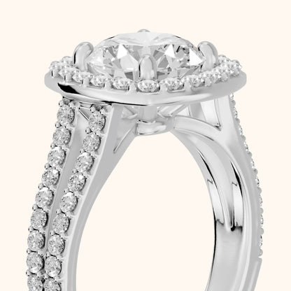 Tampa Halo Split Shank Round Diamond Engagement Ring in Platinum - slant-view.webp