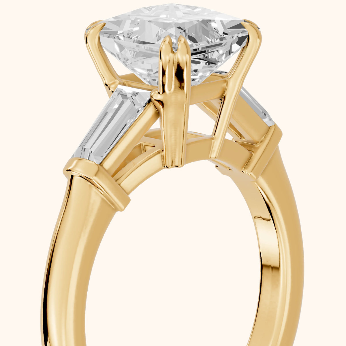 Betsy Baguette Three-Stone Princess Diamond Engagement Ring in Yellow Gold - slant-view.webp
