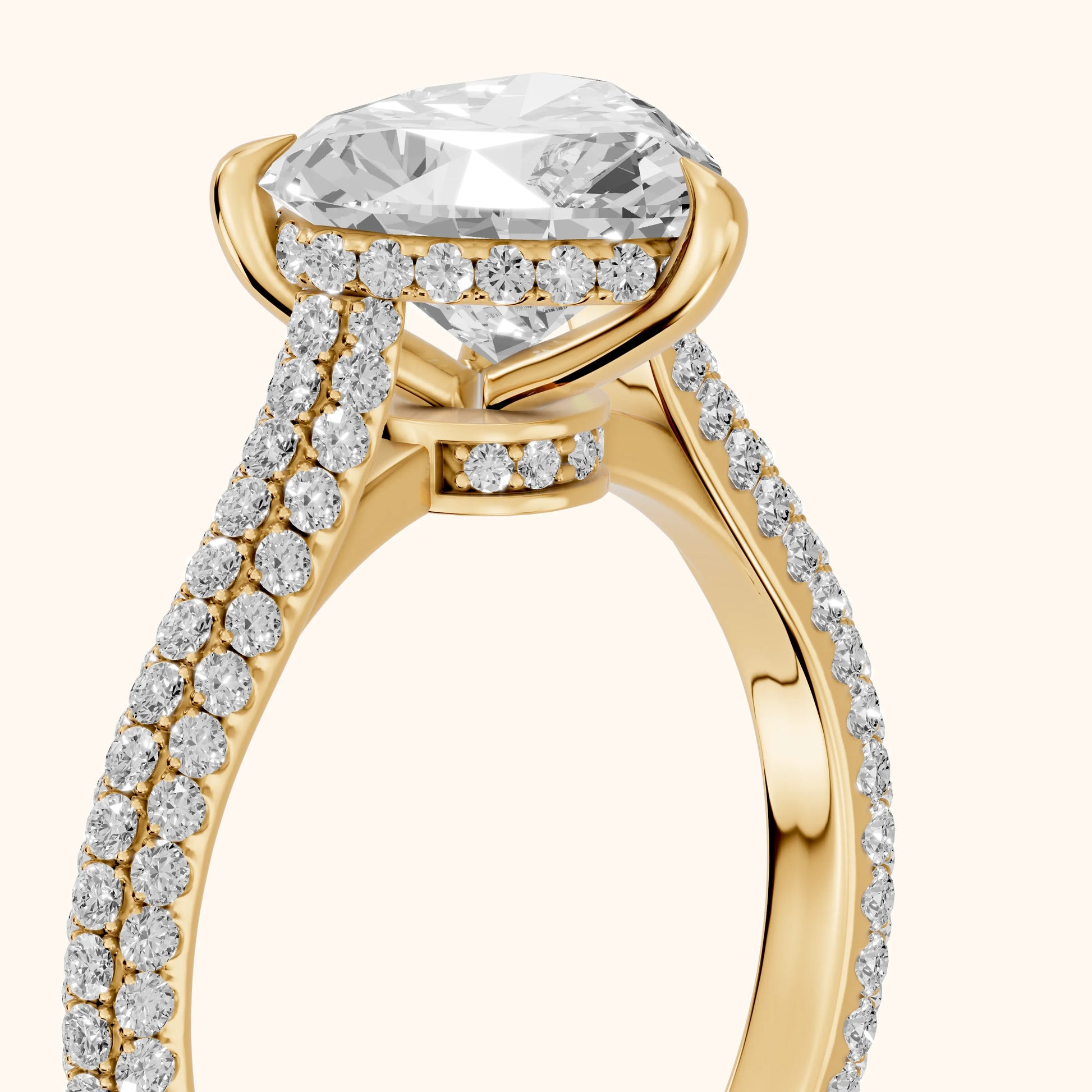 Della Hidden Halo Pavé Heart Diamond Engagement Ring in Yellow Gold - slant-view.webp