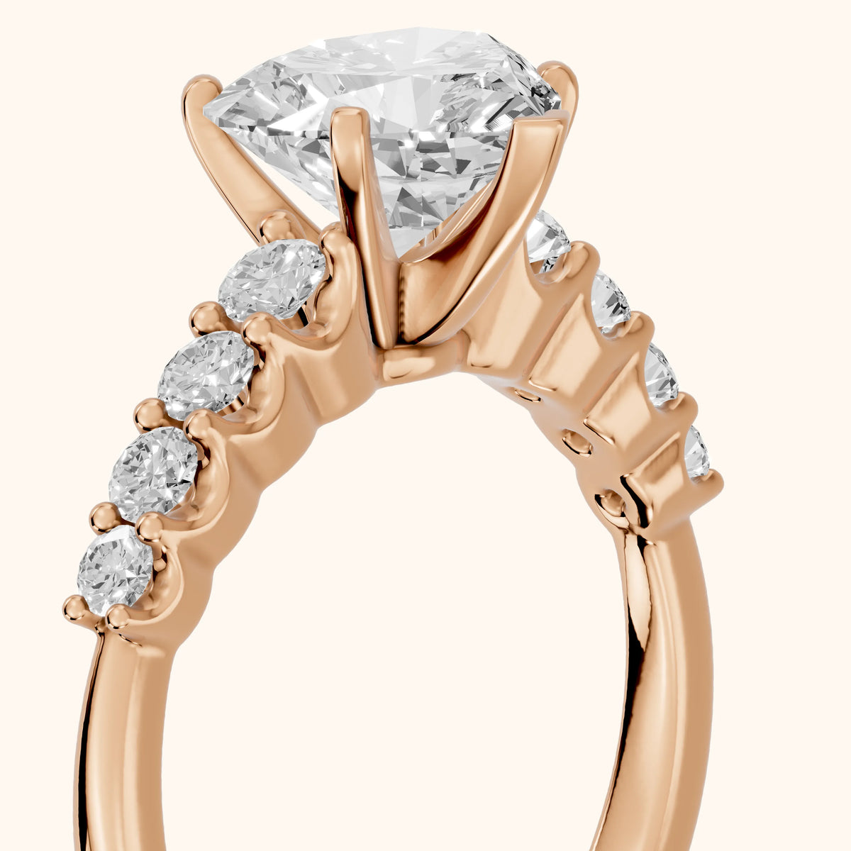 Augusta Graduated Pavé Heart Diamond Engagement Ring in Rose Gold - slant-view.webp