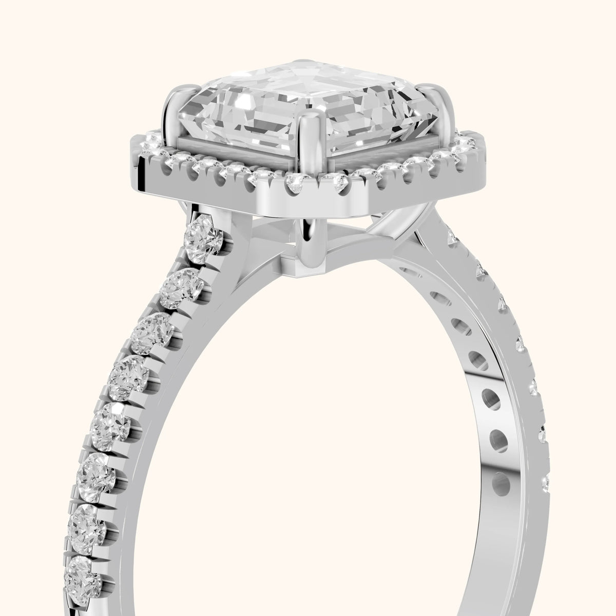 Mabel Halo French Pavé Asscher Diamond Engagement Ring in White Gold - slant-view.webp