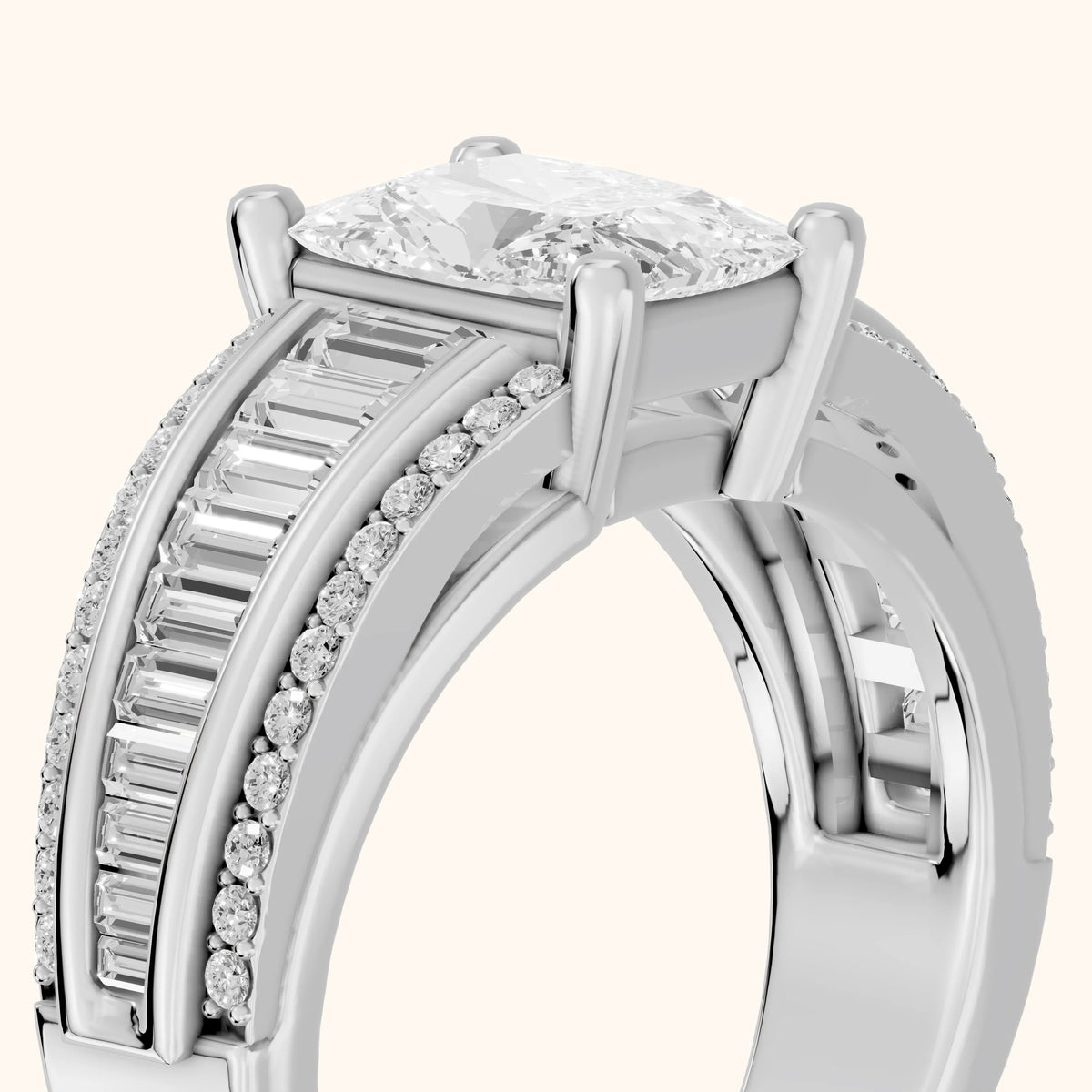 Tara Channel Set Baguette Accent Radiant Diamond Engagement Ring in White Gold - slant-view.webp