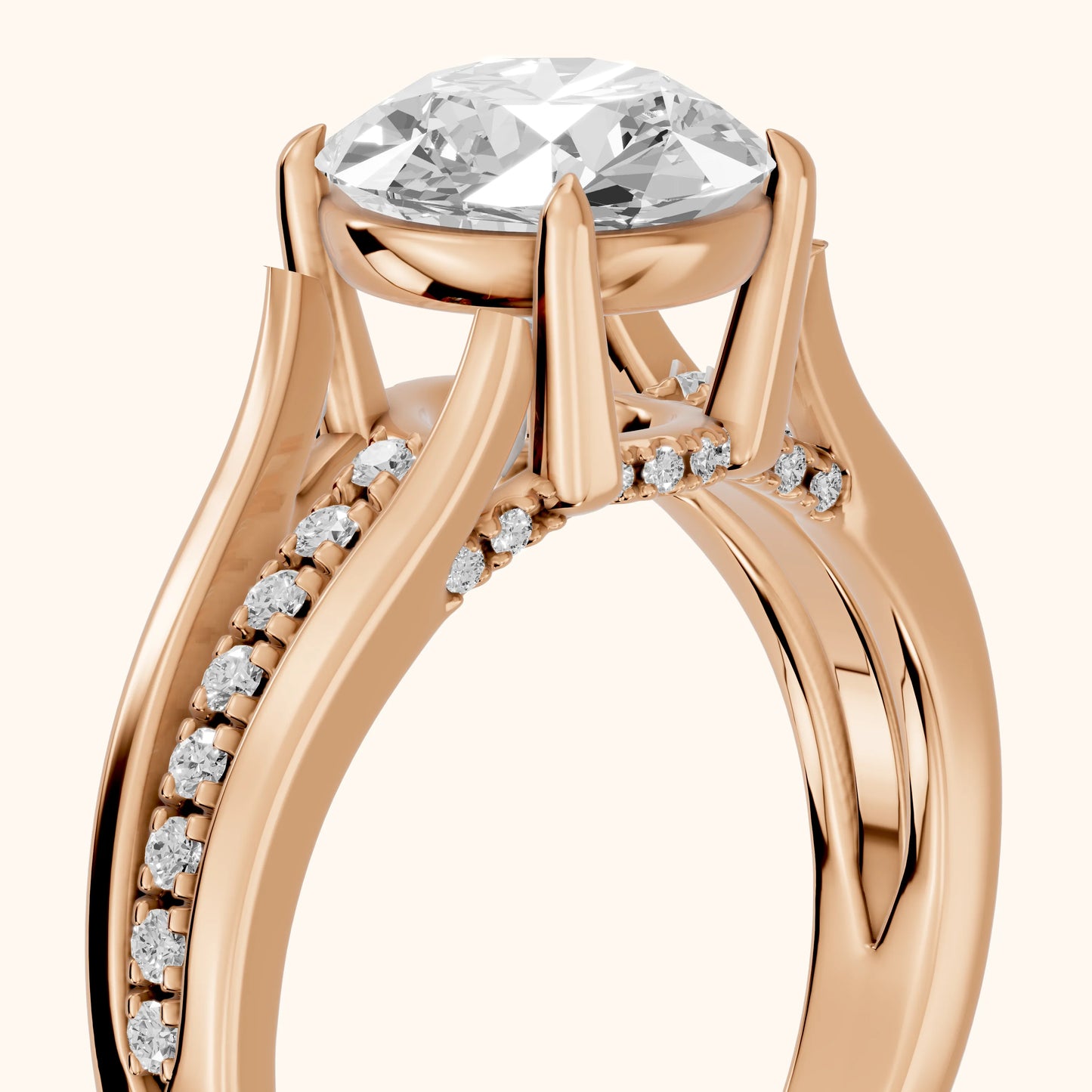 Scarlett Split Shank Pavé Round Diamond Ring in Rose Gold - slant-view.webp