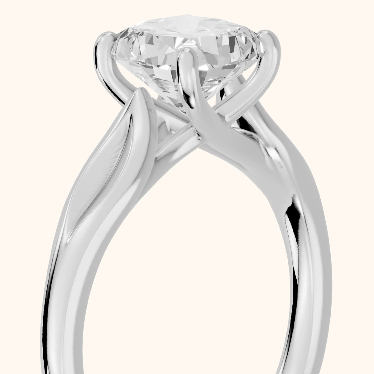 Lauretta Leaf Solitaire Cushion Diamond Engagement Ring in Silver - slant-view.webp