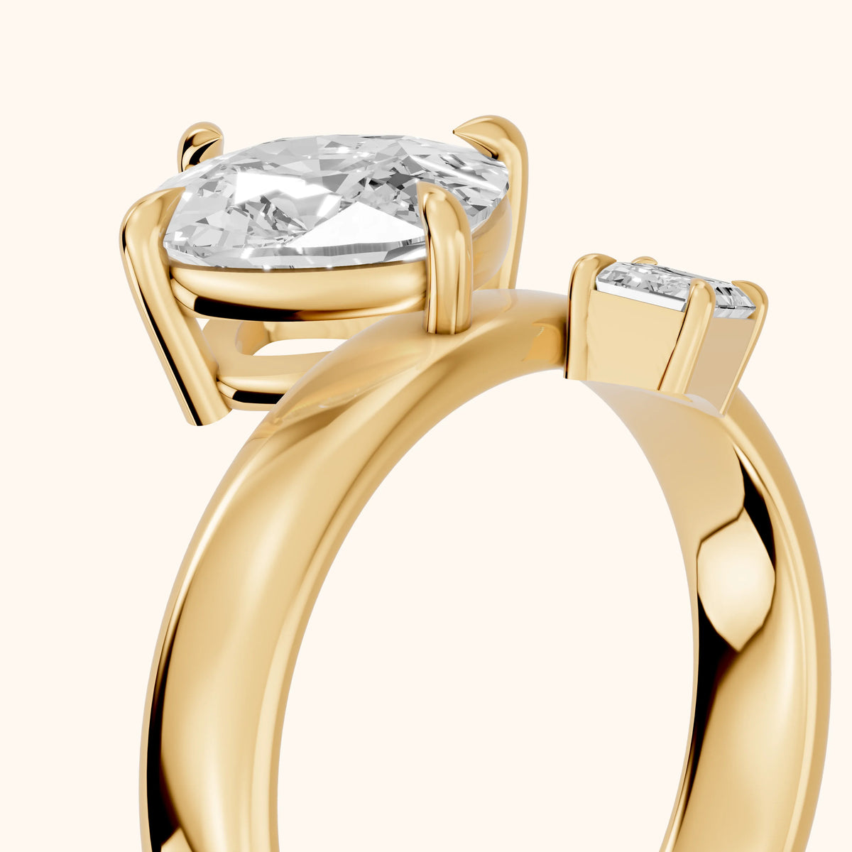 Sabrina Two-Stone Cushion & Emerald Diamond Engagement Ring in Yellow Gold - slant-view.webp