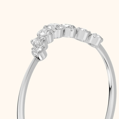 Lumi Curved Round Diamond Stackable Ring in White Gold - slant-view
