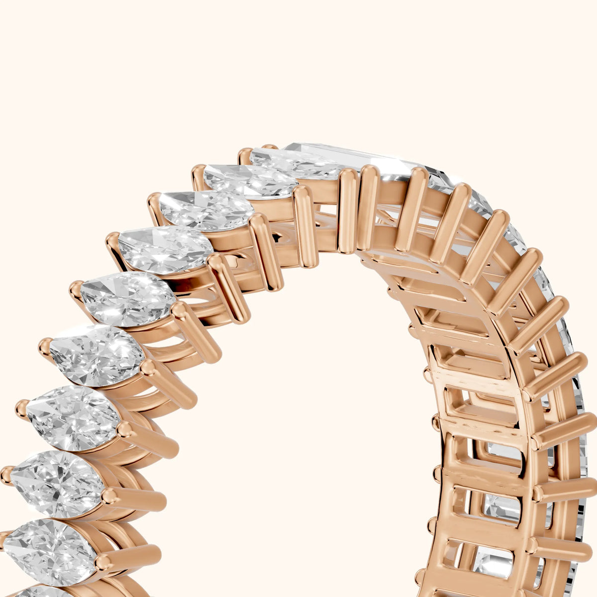 Maite Shared Prong Marquise & Baguette Diamond Eternity Band in Rose Gold - slant-view