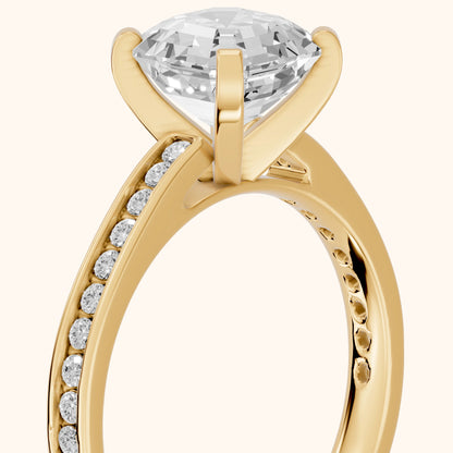 Tessa Solitaire Channel Set Asscher Diamond Engagement Ring in Yellow Gold - slant-view.webp