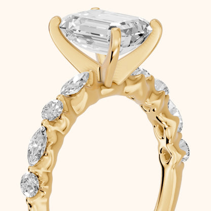 Lidia Leaf Garland Emerald Diamond Engagement Ring in Yellow Gold - slant-view.webp