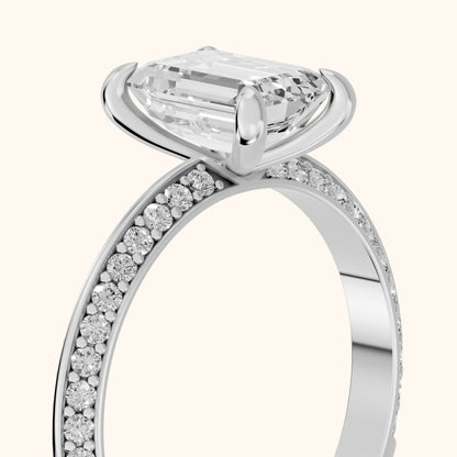 Meredith Knife Edge Pavé Emerald Diamond Engagement Ring in Silver - slant-view.webp