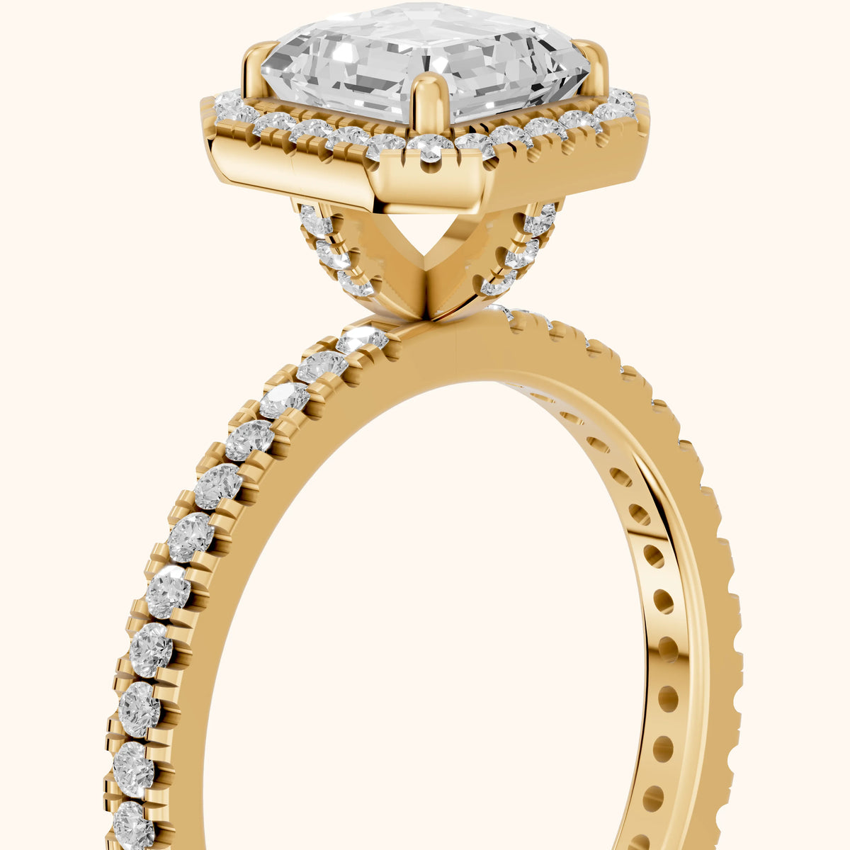 Rosemary Halo Pavé Asscher Diamond Engagement Ring in Yellow Gold - slant-view.webp