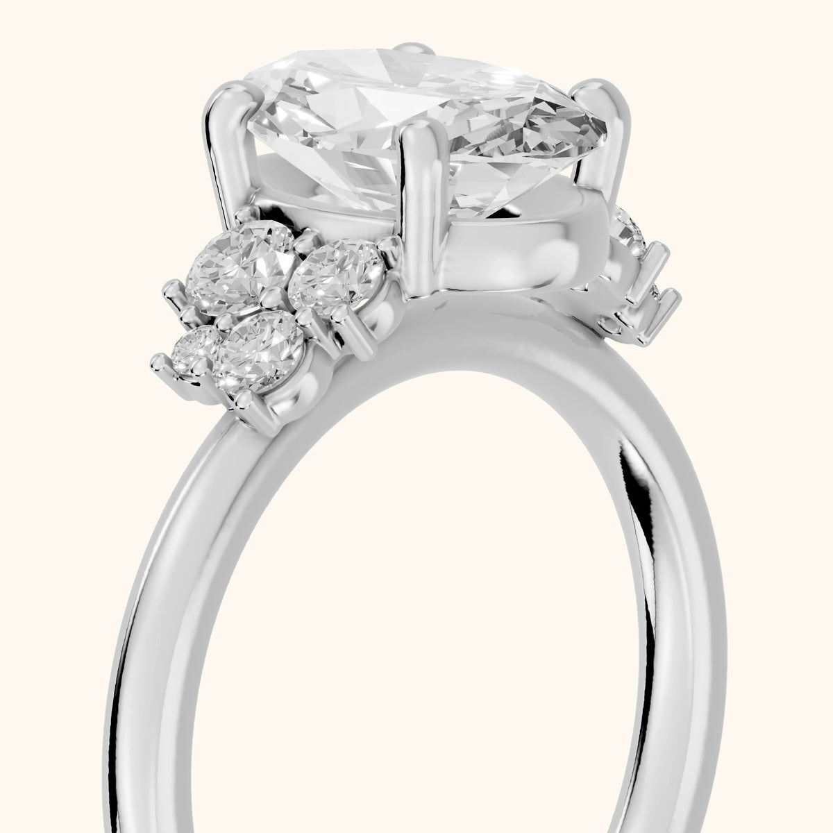 Hannah Cluster Oval Diamond Engagement Ring in Platinum - slant-view.webp