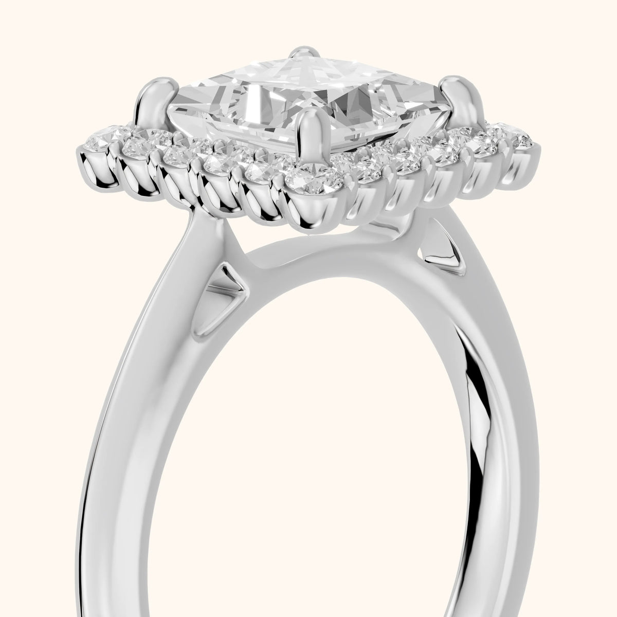 Rae Floral Halo Princess Diamond Engagement Ring in Silver - slant-view.webp