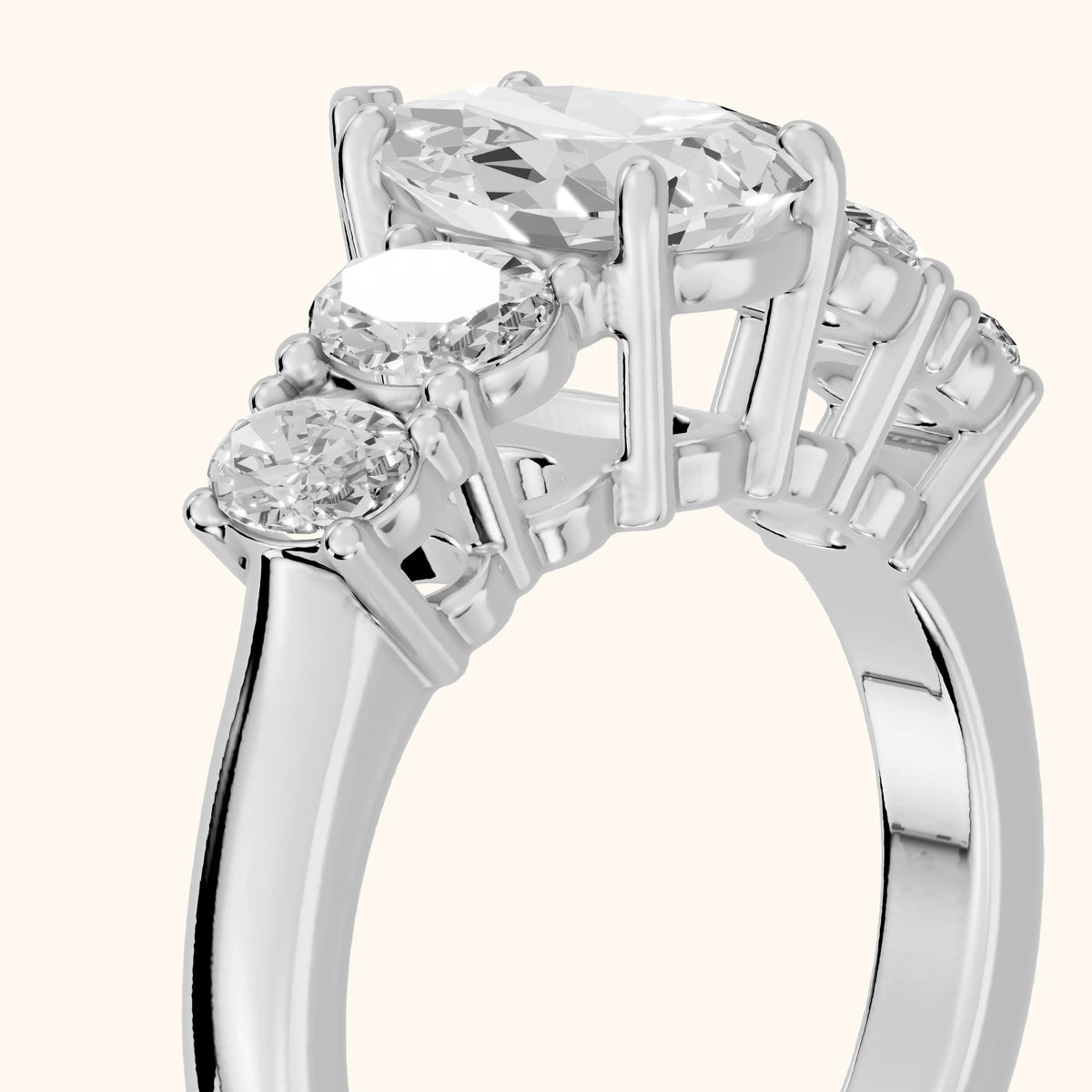 Judith Statement Five-Stone Pear Diamond Engagement Ring in Silver - slant-view.webp