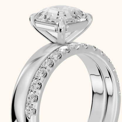 Veda Split Shank Pavé Asscher Diamond Engagement Ring in White Gold - slant-view.webp