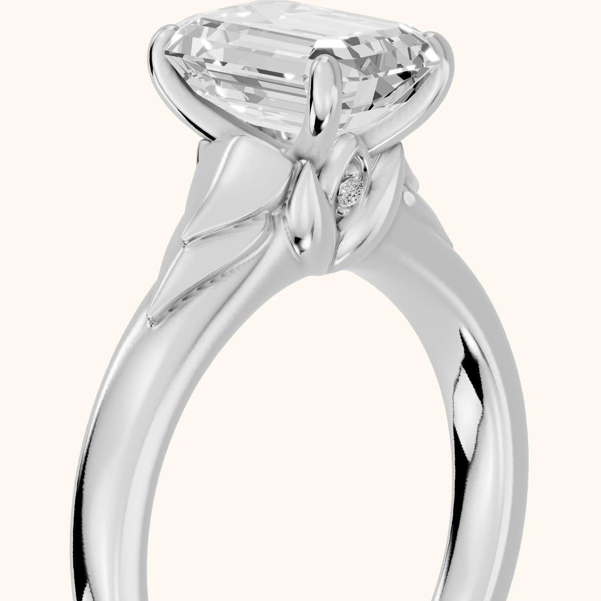 Jana Engraved Emerald Diamond Engagement Ring in Platinum - slant-view.webp