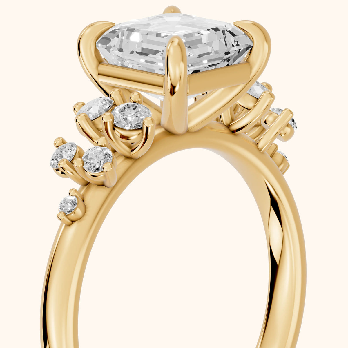 Mirabelle Cluster Asscher Diamond Engagement Ring in Yellow Gold - slant-view.webp