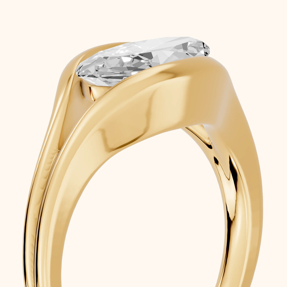 Windsor Half Bezel Solitaire Marquise Diamond Engagement Ring in Yellow Gold - slant-view.webp