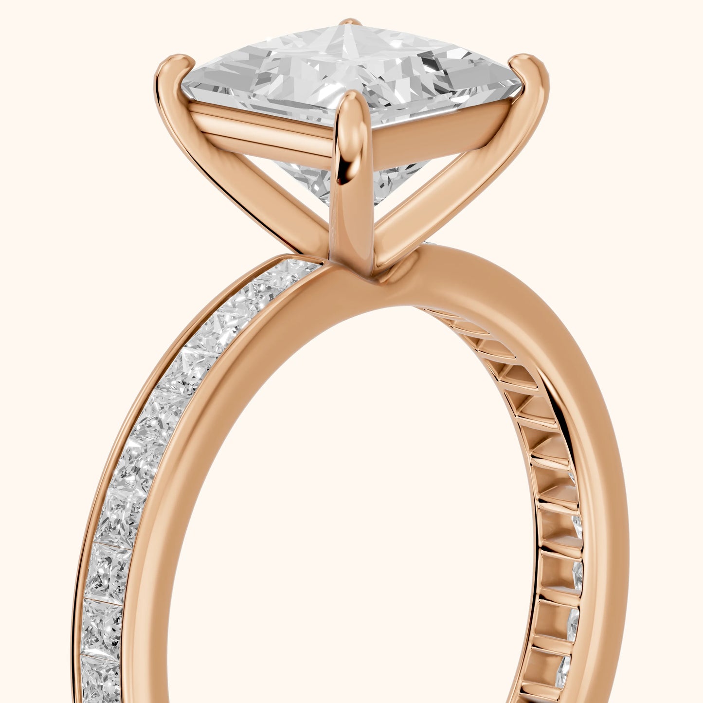 Brielle Channel Set Solitaire Princess Diamond Ring in Rose Gold - slant-view.webp