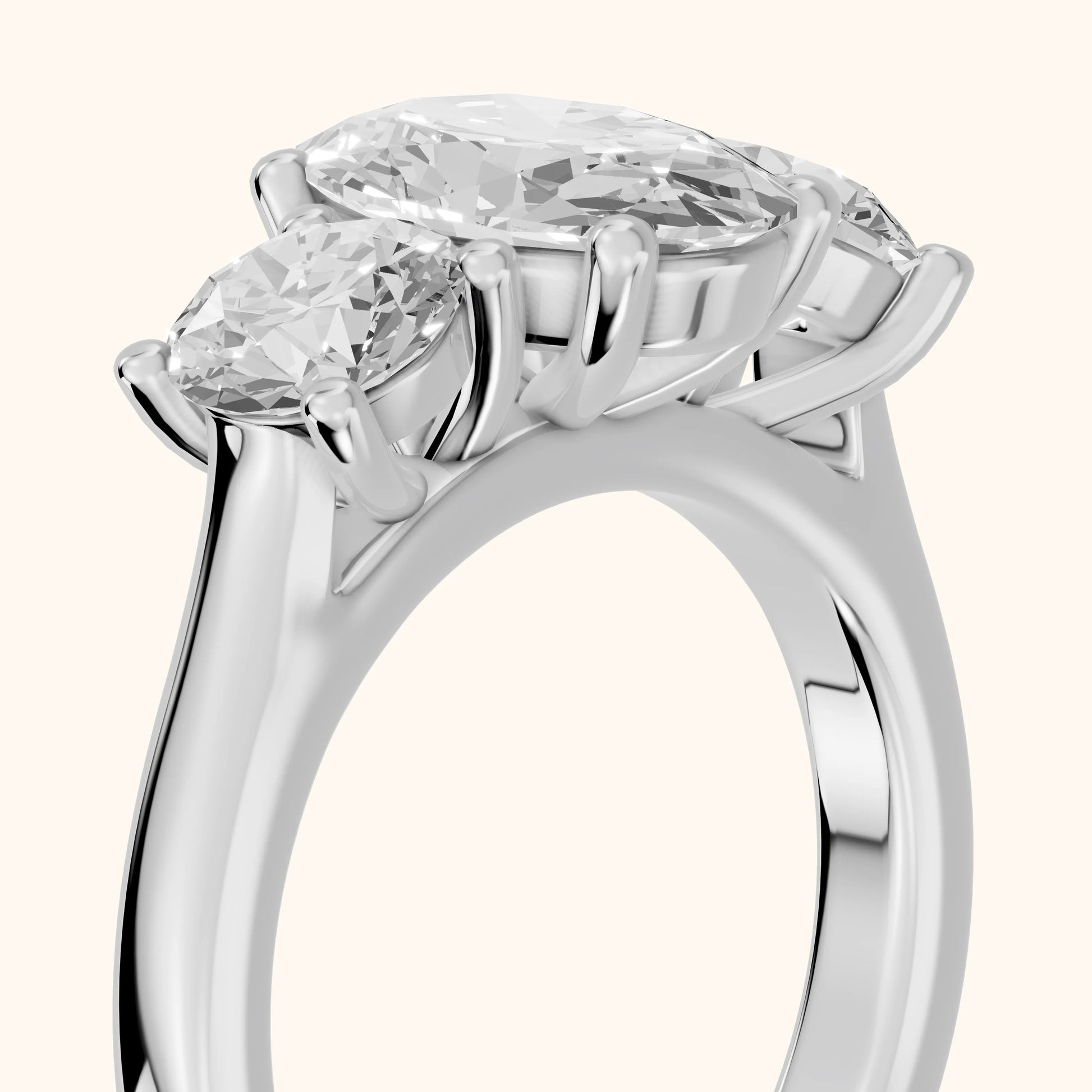 Callie Three-Stone Trellis Oval Diamond Engagement Ring in Platinum - slant-view.webp