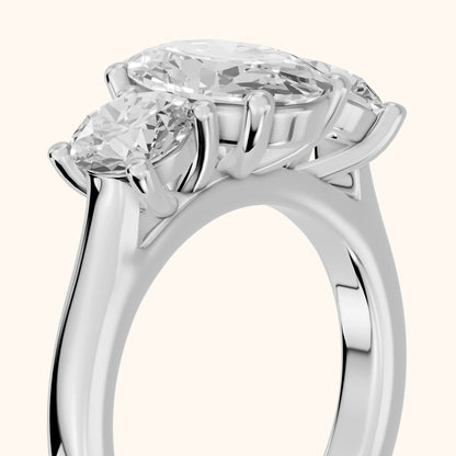 Callie Three-Stone Trellis Oval Diamond Engagement Ring in Platinum - slant-view.webp