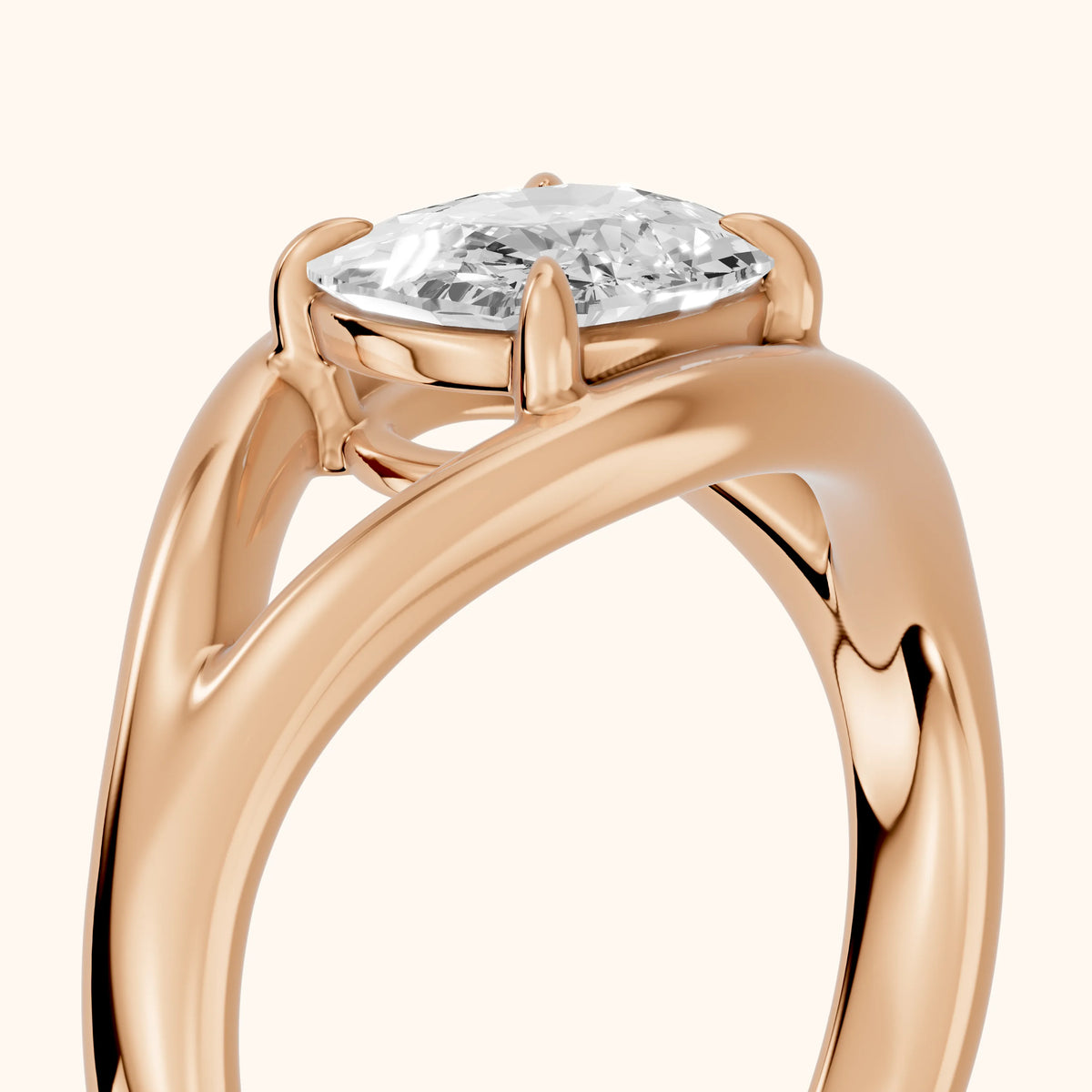 Madeleine Split Shank Cushion Diamond Engagement Ring in Rose Gold - slant-view.webp