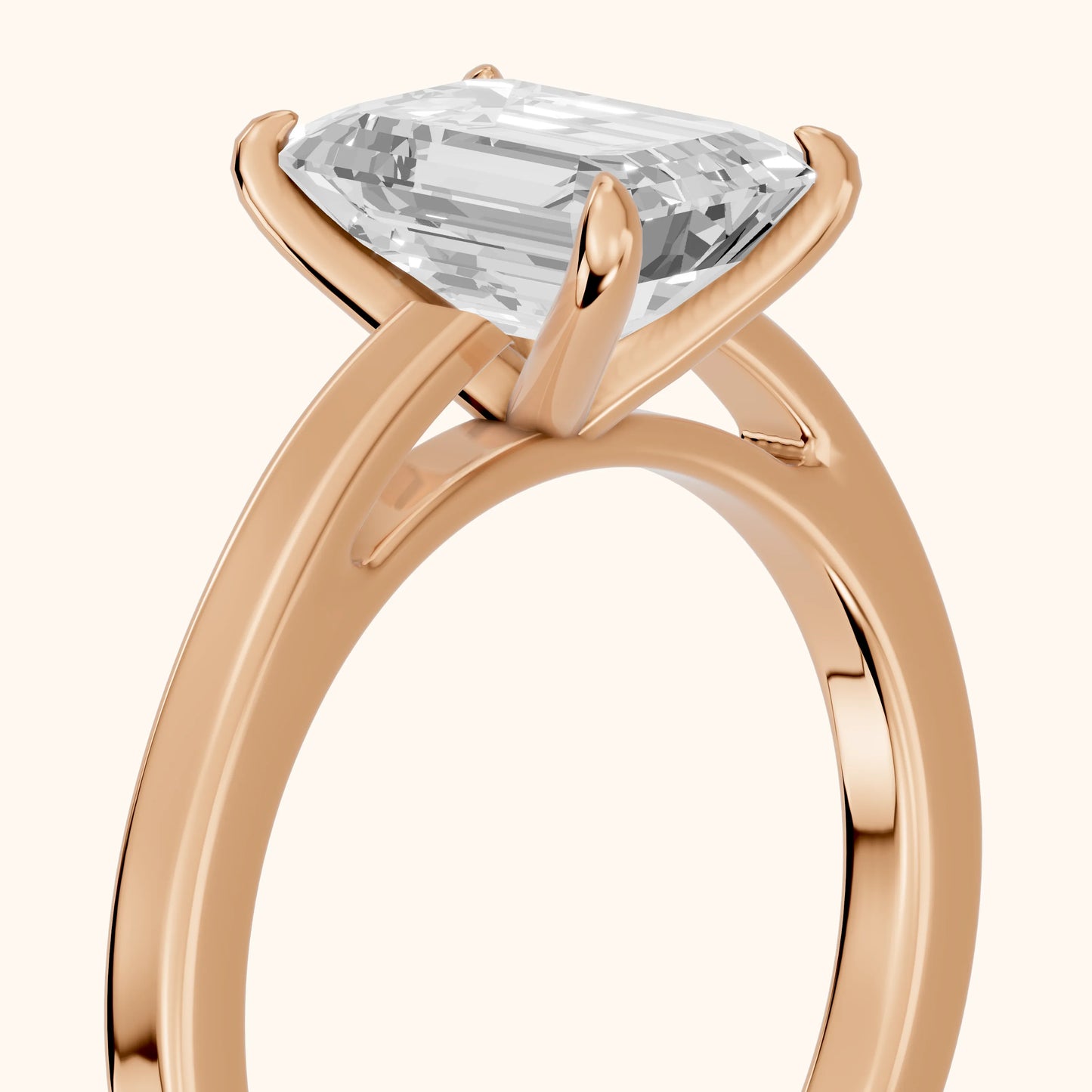 Kaia Solitaire Emerald Diamond Ring in Rose Gold - slant-view.webp