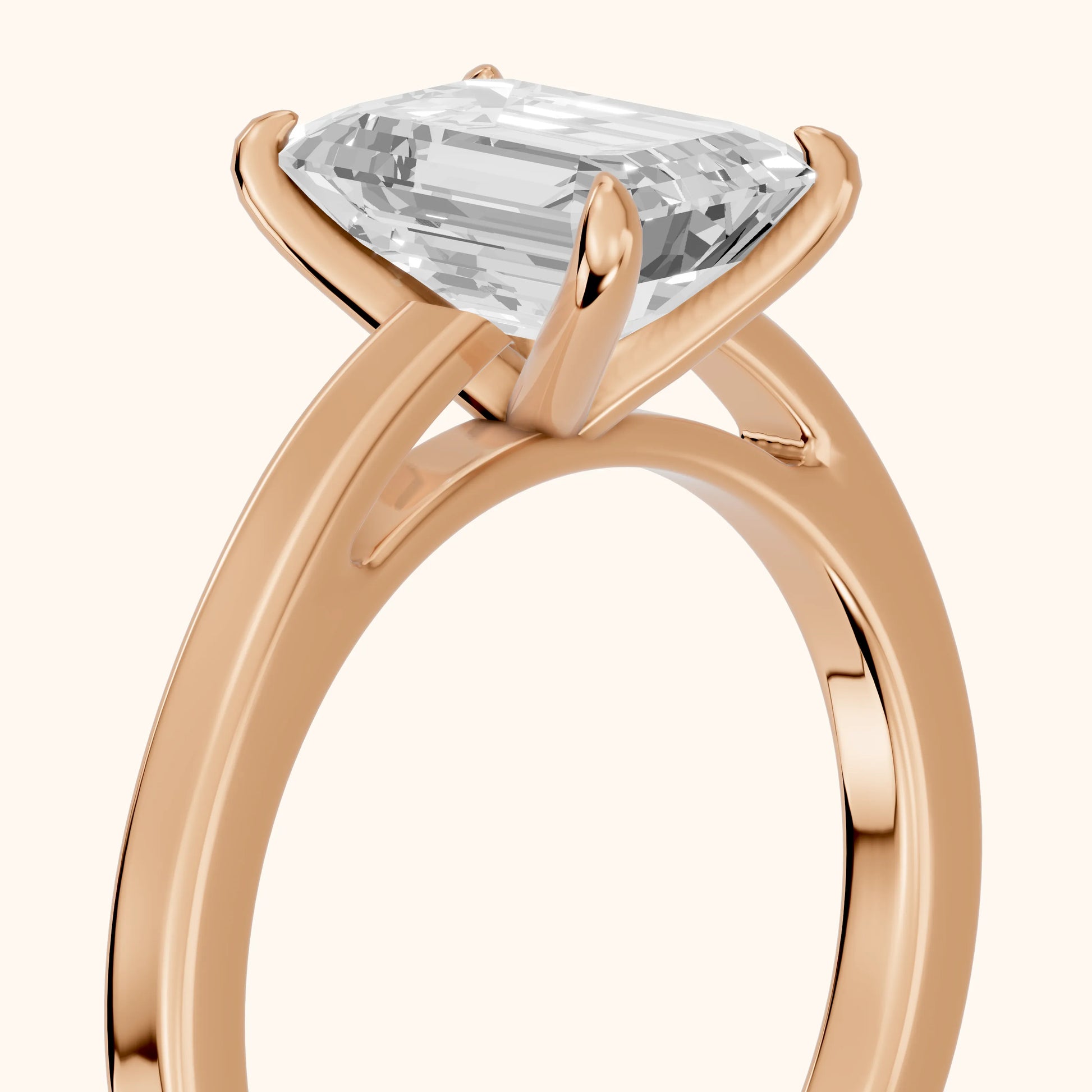 Kaia Solitaire Emerald Diamond Ring in Rose Gold - slant-view.webp
