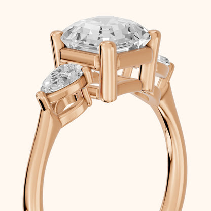 Faye Three-Stone Trellis Asscher Diamond Ring in Rose Gold - slant-view.webp