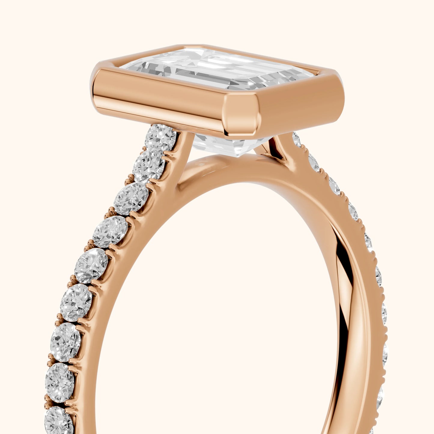 Cora Bezel Pavé Emerald Diamond Ring in Rose Gold - slant-view.webp