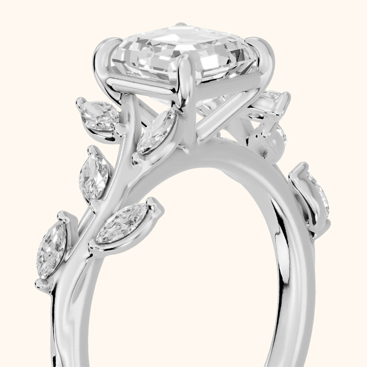 Andrea Vine Asscher Diamond Engagement Ring in Silver - slant-view.webp